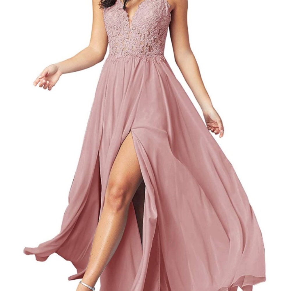 V Neck Spaghetti Straps Lace Bodice Dress